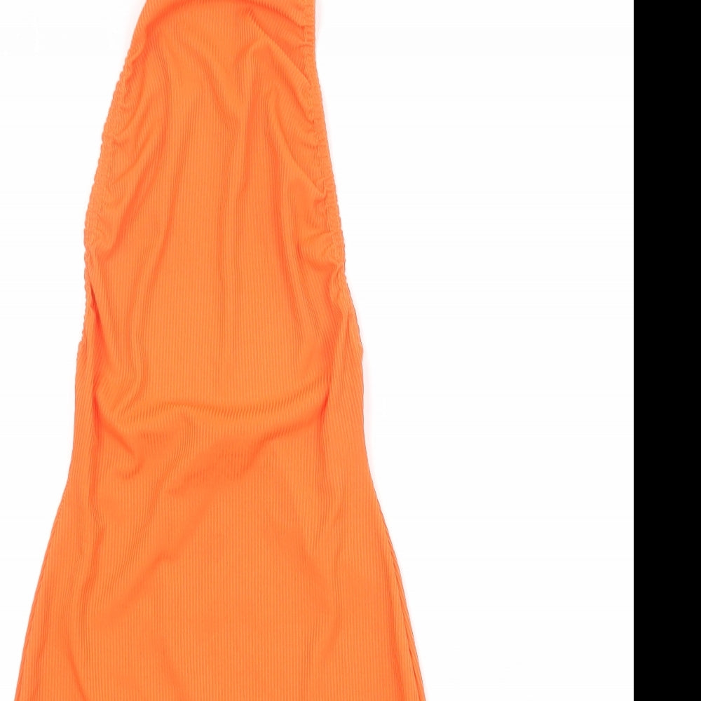 PRETTYLITTLETHING Womens Orange Polyester Bodycon Size 6 Halter Button