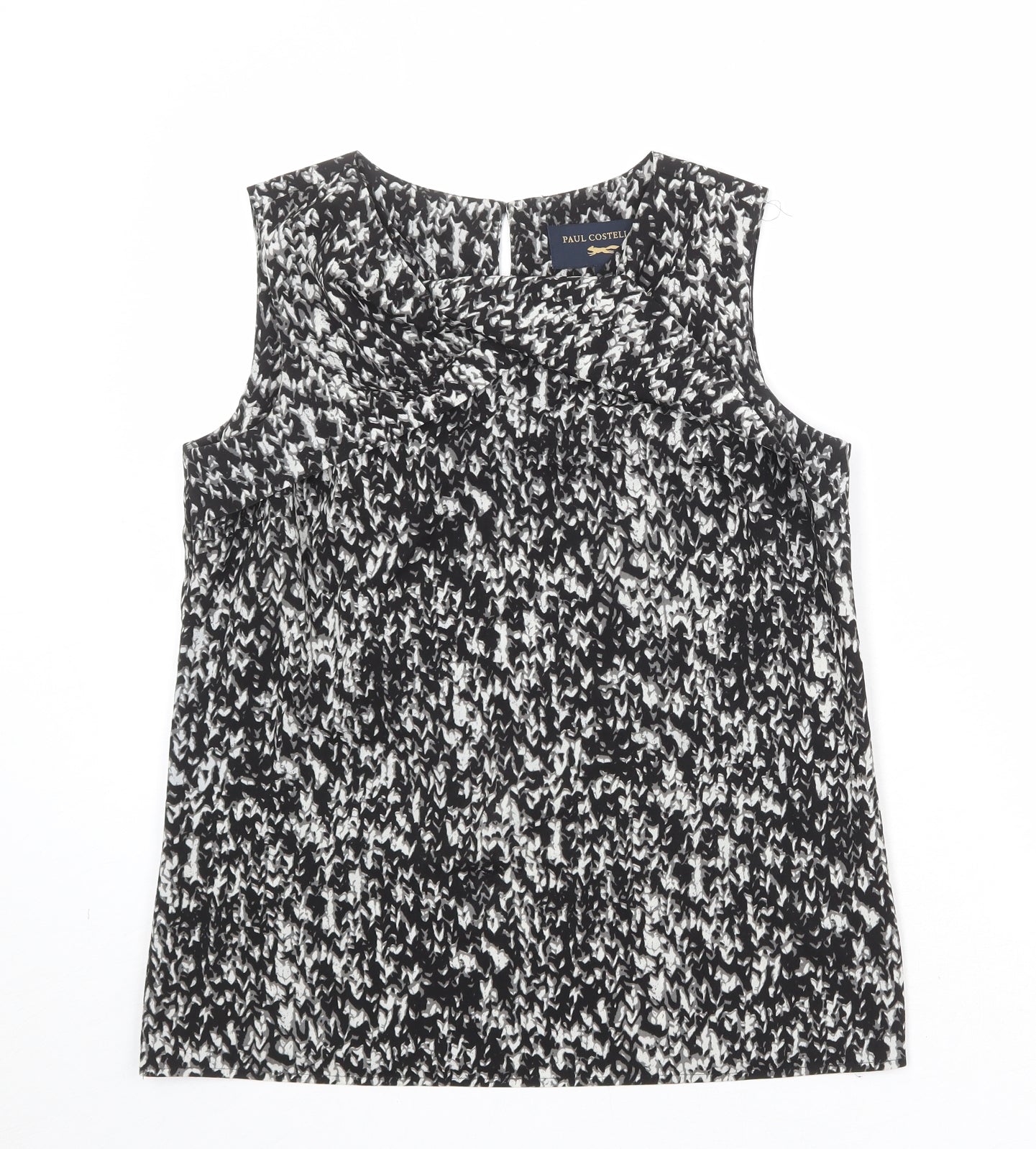 Paul Costelloe Womens Black Geometric Polyester Basic Blouse Size M Square Neck