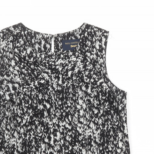 Paul Costelloe Womens Black Geometric Polyester Basic Blouse Size M Square Neck