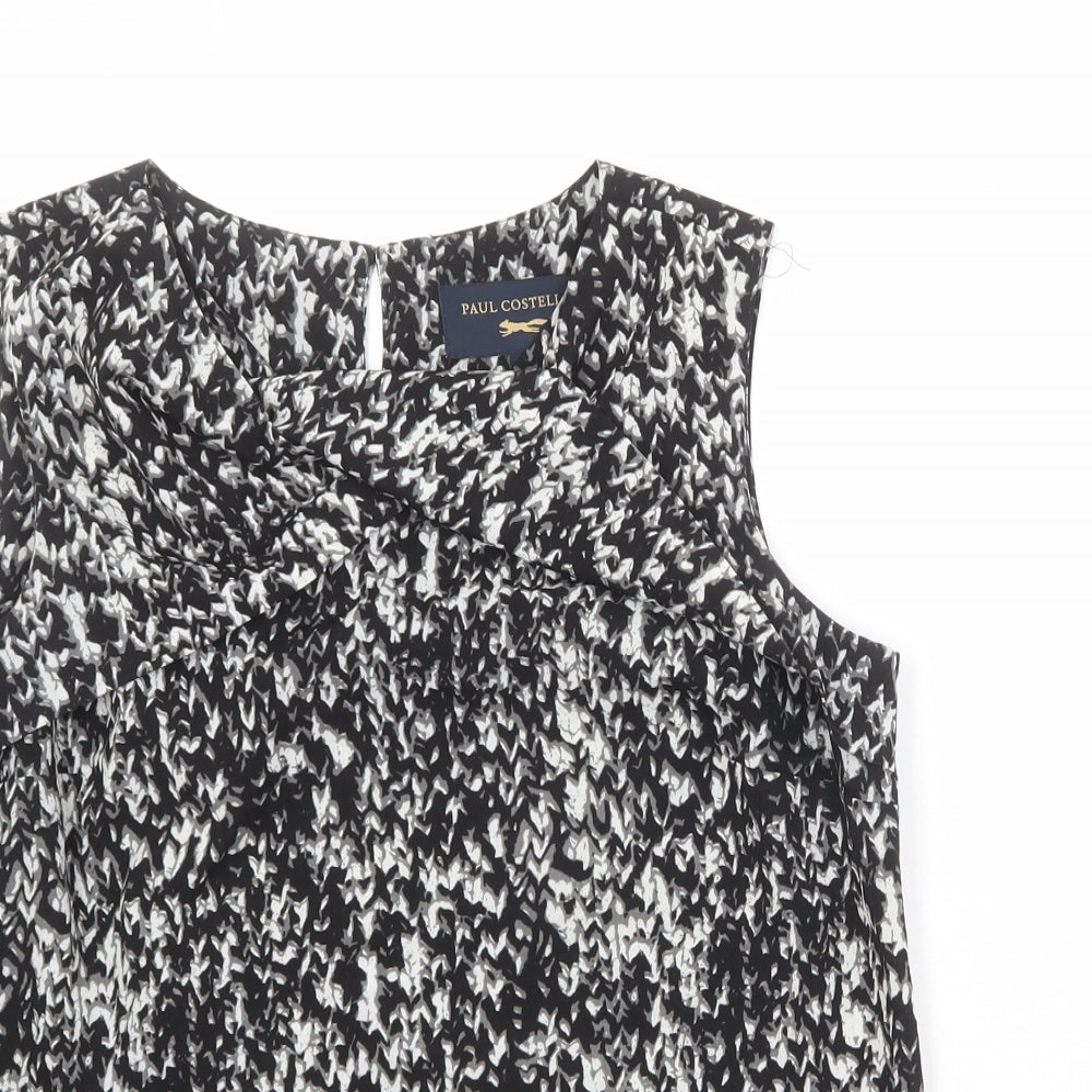 Paul Costelloe Womens Black Geometric Polyester Basic Blouse Size M Square Neck