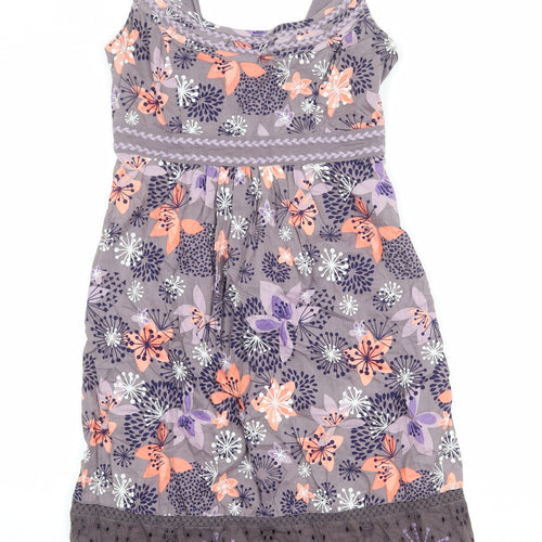 MANTARAY PRODUCTS Womens Multicoloured Floral 100% Cotton Tank Dress Size 10 Scoop Neck Pullover - Broderie Anglaise Detail