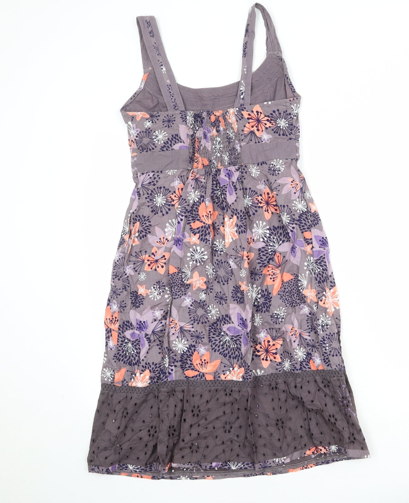 MANTARAY PRODUCTS Womens Multicoloured Floral 100% Cotton Tank Dress Size 10 Scoop Neck Pullover - Broderie Anglaise Detail
