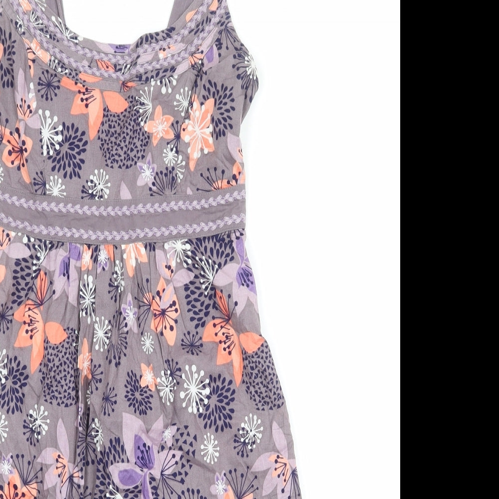 MANTARAY PRODUCTS Womens Multicoloured Floral 100% Cotton Tank Dress Size 10 Scoop Neck Pullover - Broderie Anglaise Detail