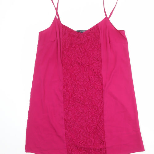 French Connection Womens Pink Polyamide Slip Dress Size 14 V-Neck Pullover - Lace Detail