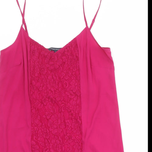 French Connection Womens Pink Polyamide Slip Dress Size 14 V-Neck Pullover - Lace Detail