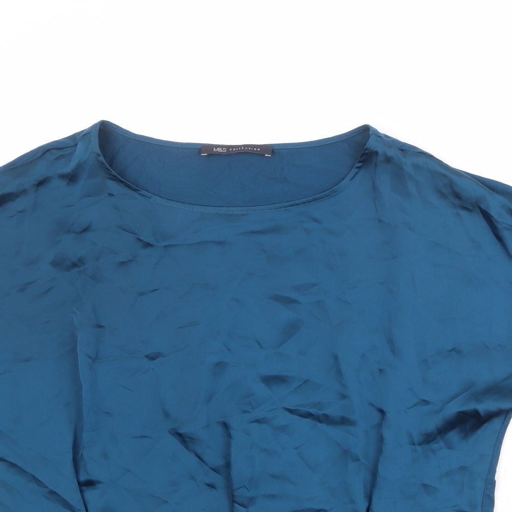 Marks and Spencer Womens Blue Viscose Basic Blouse Size 12 Boat Neck