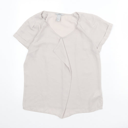 H&M Womens Beige Polyester Basic Blouse Size 8 Round Neck