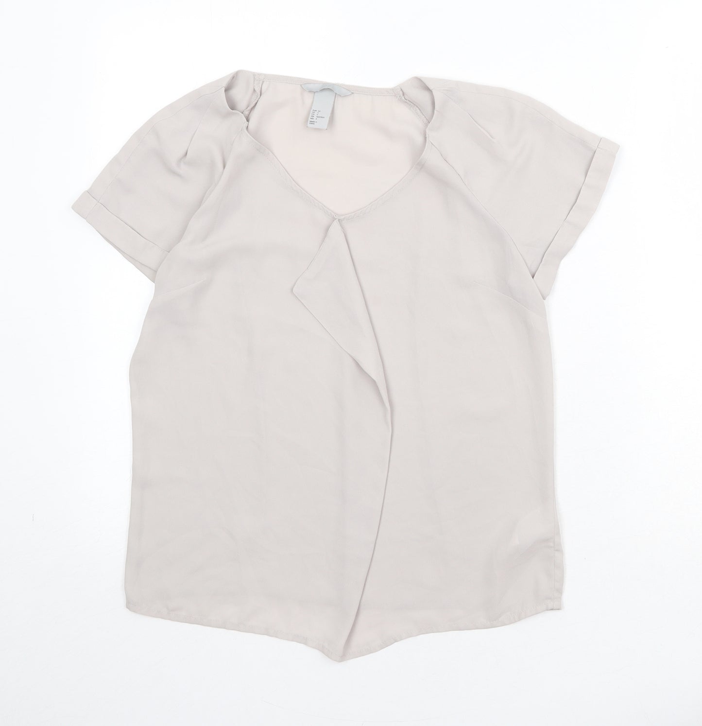 H&M Womens Beige Polyester Basic Blouse Size 8 Round Neck