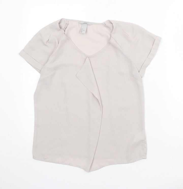 H&M Womens Beige Polyester Basic Blouse Size 8 Round Neck
