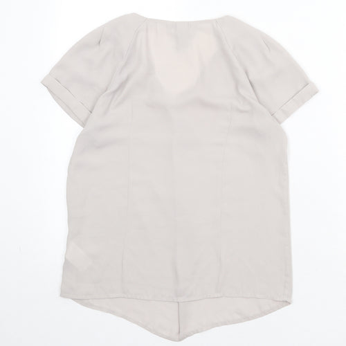 H&M Womens Beige Polyester Basic Blouse Size 8 Round Neck