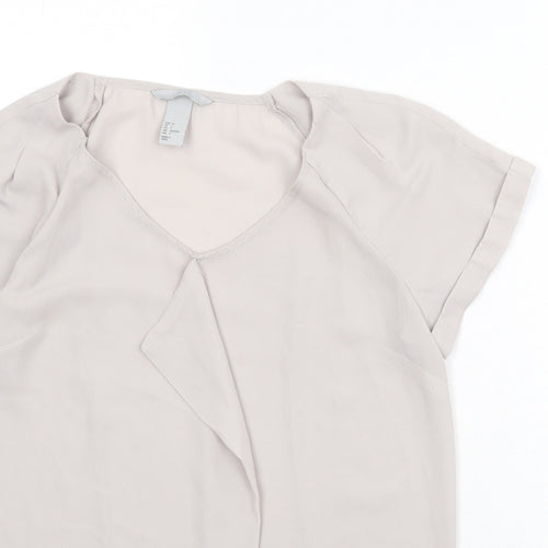 H&M Womens Beige Polyester Basic Blouse Size 8 Round Neck