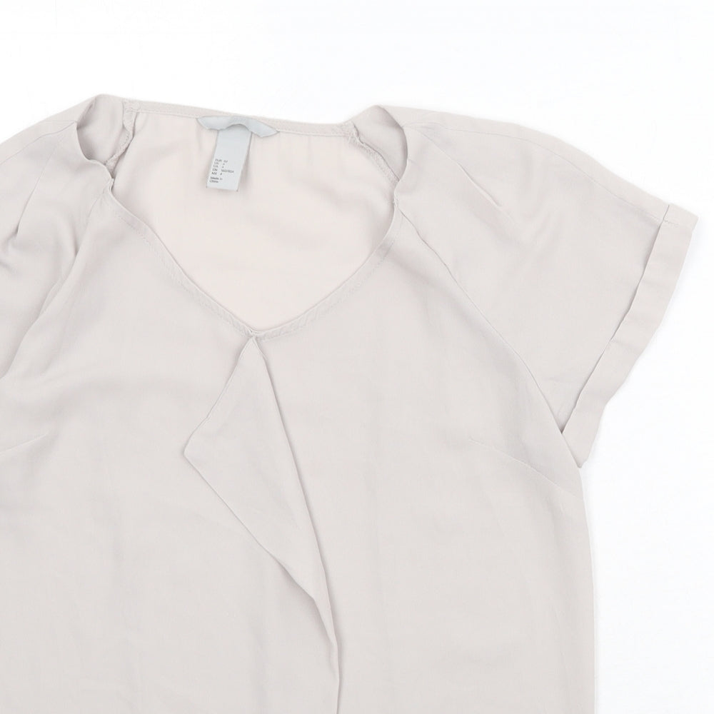 H&M Womens Beige Polyester Basic Blouse Size 8 Round Neck
