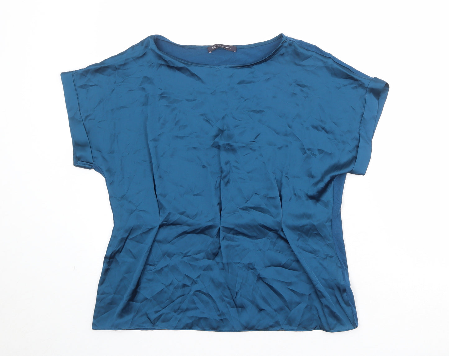 Marks and Spencer Womens Blue Viscose Basic Blouse Size 12 Boat Neck
