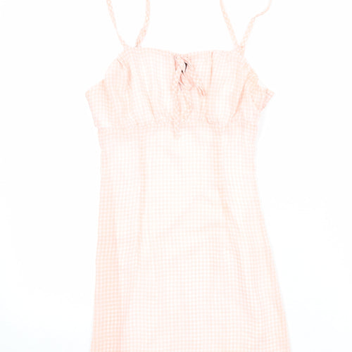 Divided by H&M Womens Pink Check Polyester Slip Dress Size XS Square Neck Zip