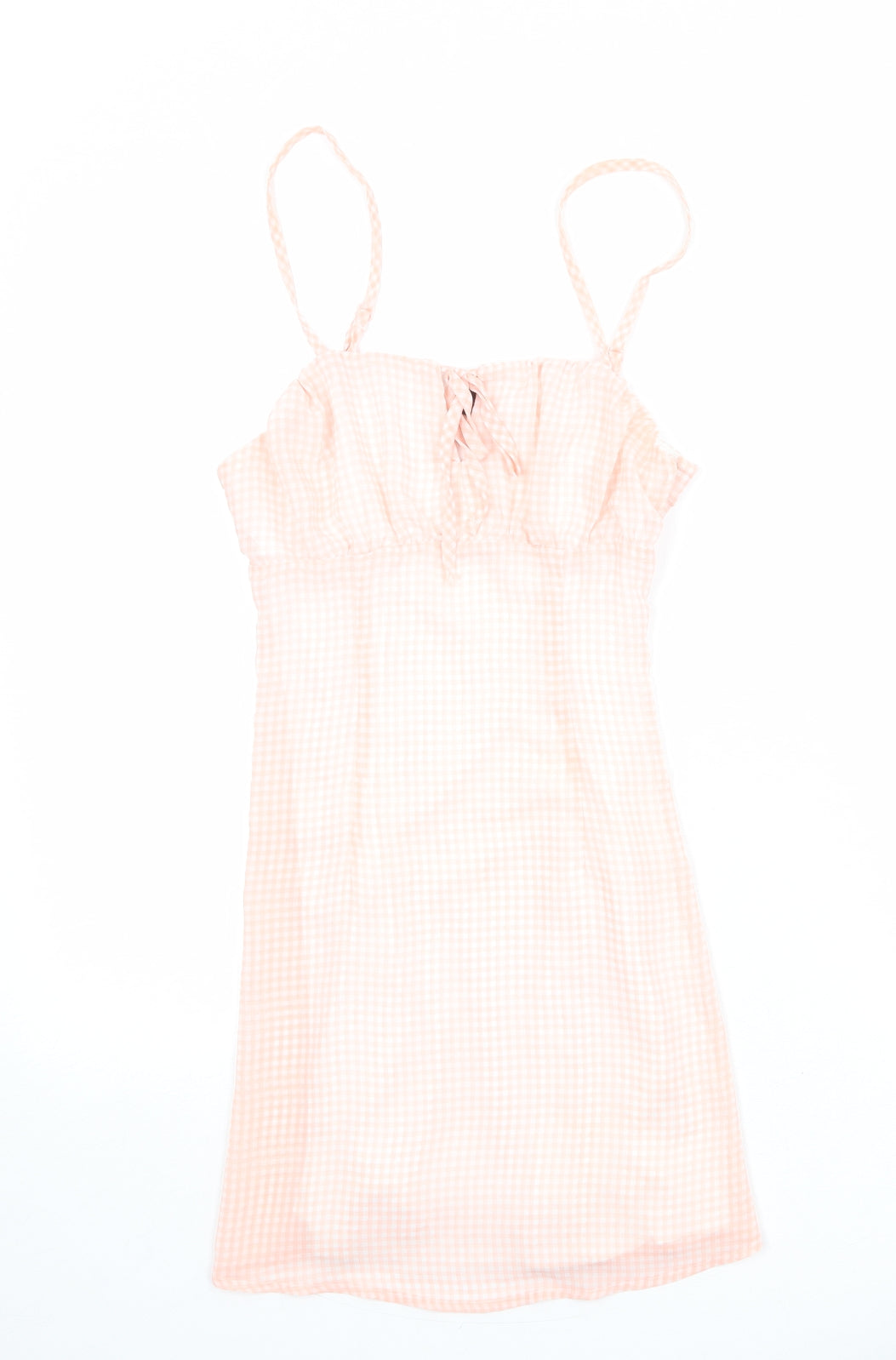 Divided by H&M Womens Pink Check Polyester Slip Dress Size XS Square Neck Zip