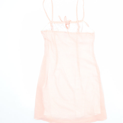Divided by H&M Womens Pink Check Polyester Slip Dress Size XS Square Neck Zip