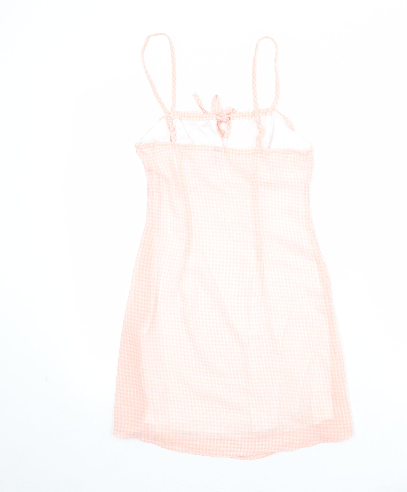 Divided by H&M Womens Pink Check Polyester Slip Dress Size XS Square Neck Zip