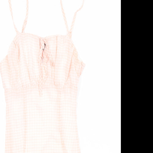 Divided by H&M Womens Pink Check Polyester Slip Dress Size XS Square Neck Zip