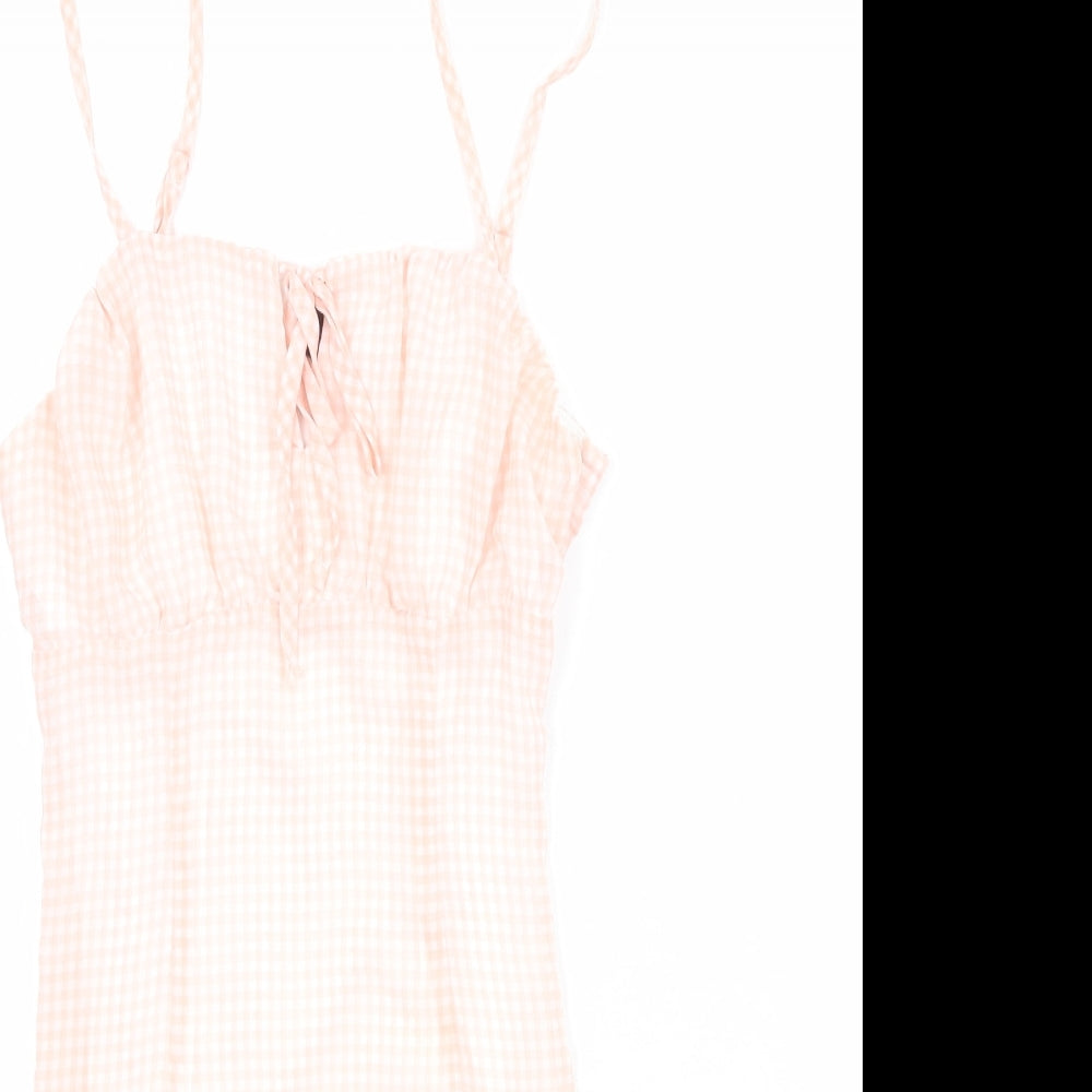 Divided by H&M Womens Pink Check Polyester Slip Dress Size XS Square Neck Zip
