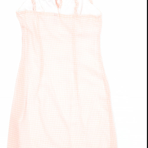 Divided by H&M Womens Pink Check Polyester Slip Dress Size XS Square Neck Zip