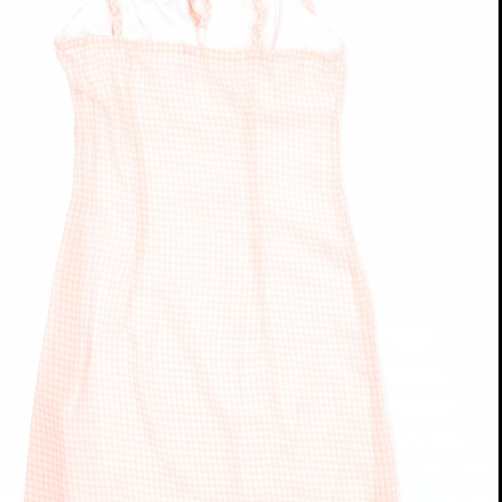 Divided by H&M Womens Pink Check Polyester Slip Dress Size XS Square Neck Zip