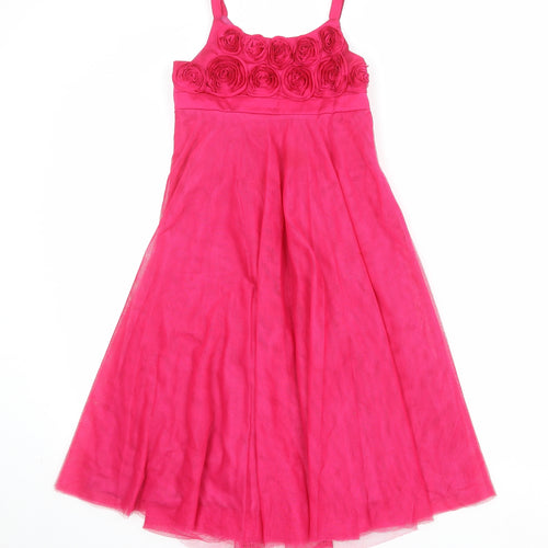 Monsoon Girls Pink Polyester Ball Gown Size 8-9 Years Round Neck Zip