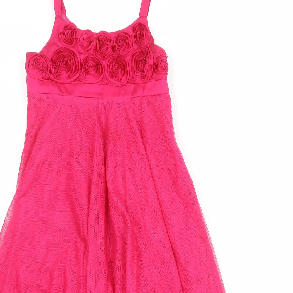 Monsoon Girls Pink Polyester Ball Gown Size 8-9 Years Round Neck Zip