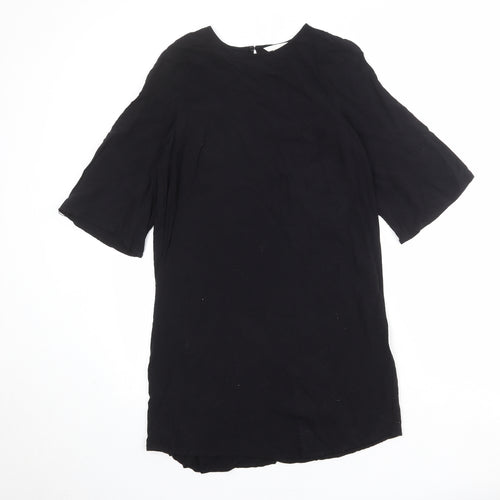 H&M Womens Black Viscose Shift Size 10 Boat Neck Button