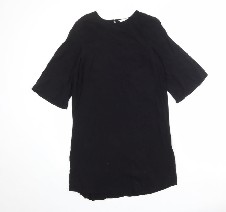 H&M Womens Black Viscose Shift Size 10 Boat Neck Button