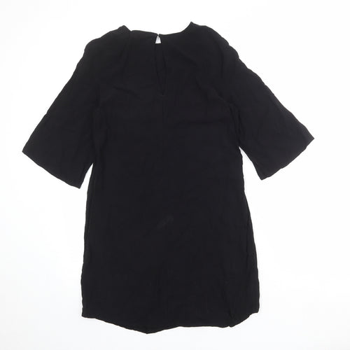 H&M Womens Black Viscose Shift Size 10 Boat Neck Button