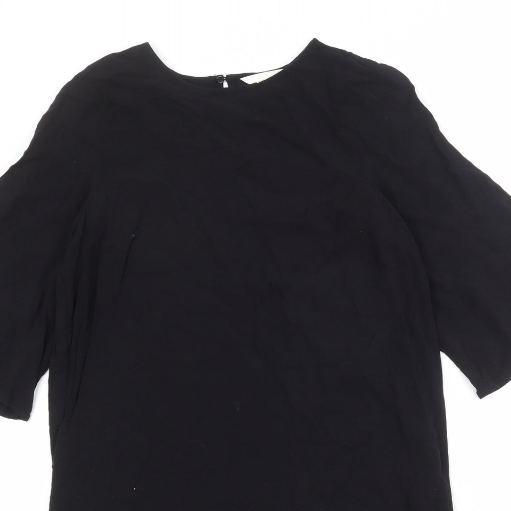 H&M Womens Black Viscose Shift Size 10 Boat Neck Button