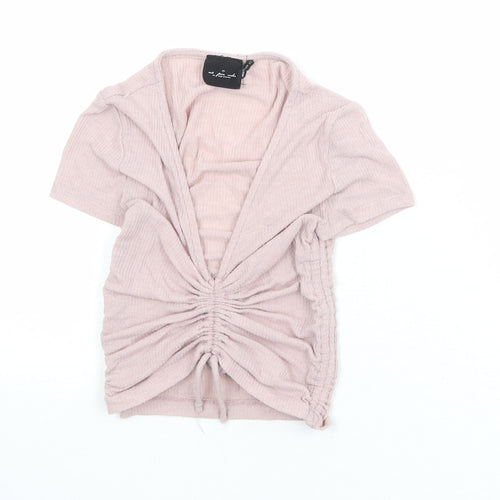 Out From Under Womens Pink Polyester Cropped T-Shirt Size XS V-Neck