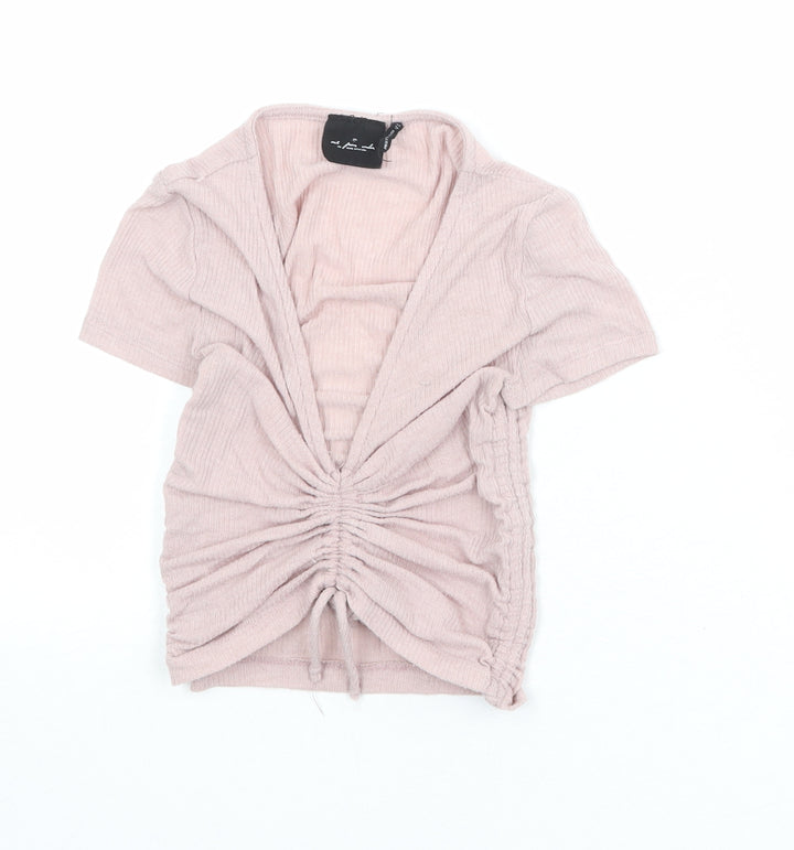 Out From Under Womens Pink Polyester Cropped T-Shirt Size XS V-Neck