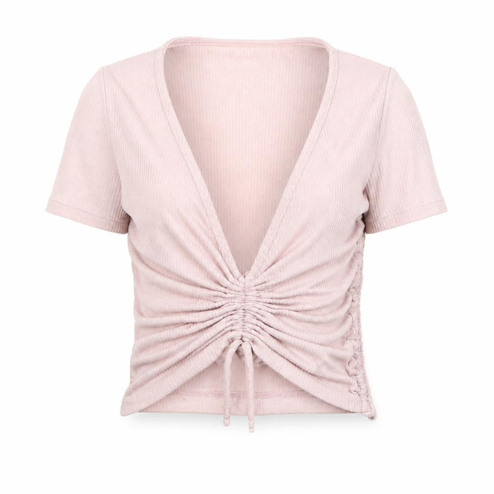 Out From Under Womens Pink Polyester Cropped T-Shirt Size XS V-Neck