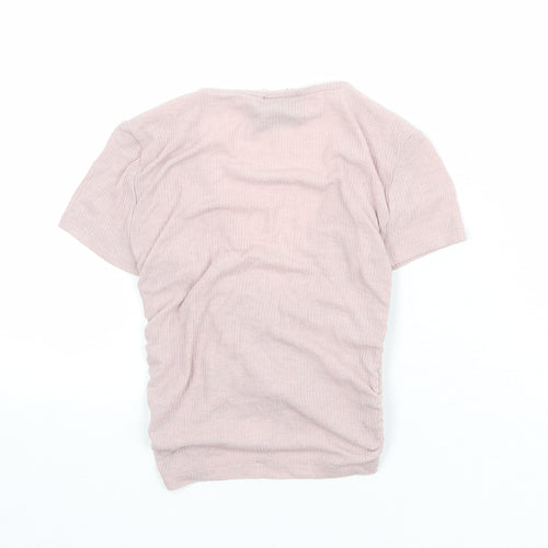 Out From Under Womens Pink Polyester Cropped T-Shirt Size XS V-Neck