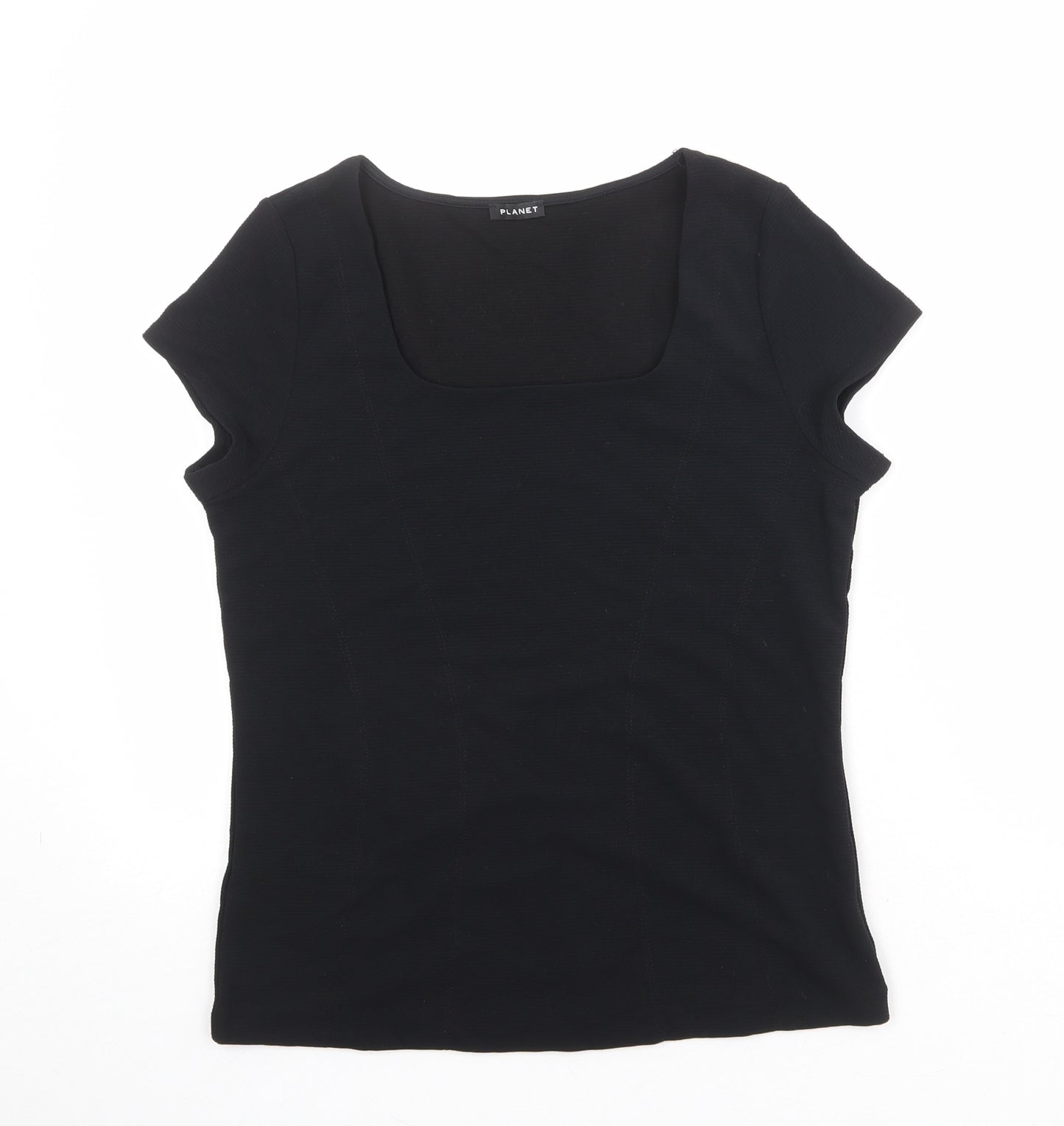 Planet Womens Black Nylon Basic T-Shirt Size M Round Neck