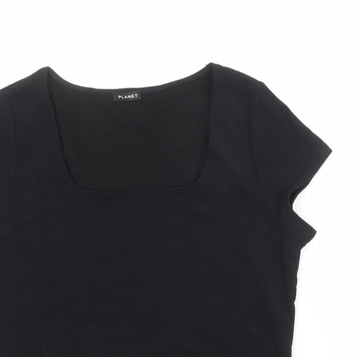 Planet Womens Black Nylon Basic T-Shirt Size M Round Neck