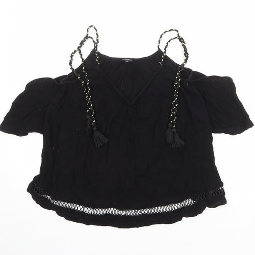 River Island Womens Black Viscose Basic Blouse Size 10 V-Neck - Cold Shoulder