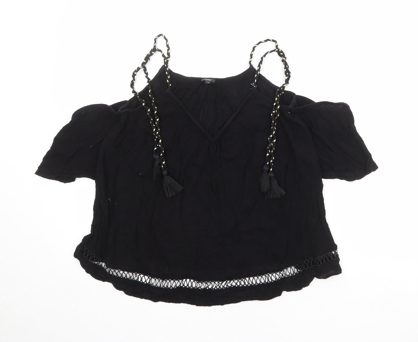 River Island Womens Black Viscose Basic Blouse Size 10 V-Neck - Cold Shoulder