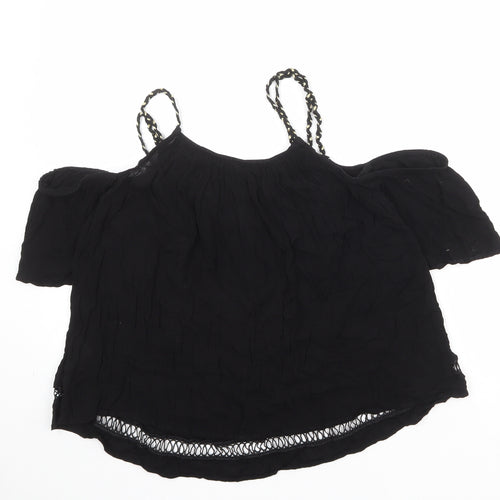 River Island Womens Black Viscose Basic Blouse Size 10 V-Neck - Cold Shoulder