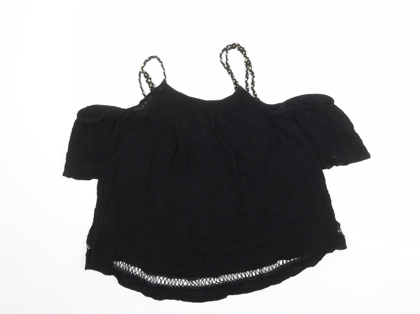 River Island Womens Black Viscose Basic Blouse Size 10 V-Neck - Cold Shoulder