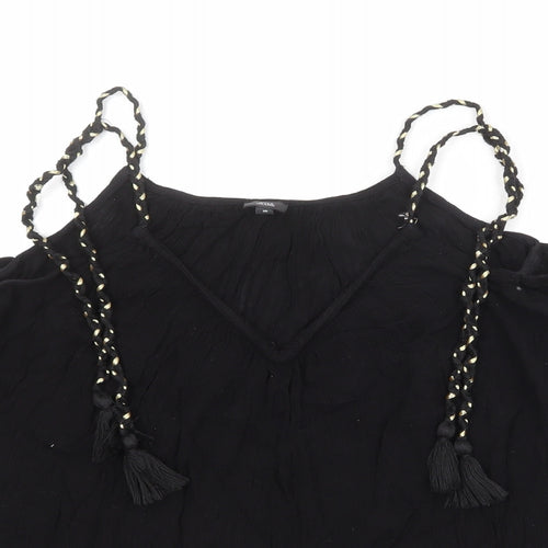 River Island Womens Black Viscose Basic Blouse Size 10 V-Neck - Cold Shoulder