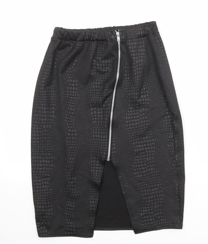 Chique Clothes Womens Black Geometric Polyester Straight & Pencil Skirt Size 10 Zip