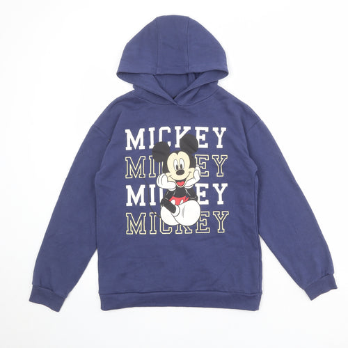 Disney Girls Blue Cotton Pullover Hoodie Size 12-13 Years Pullover - Mickey Mouse