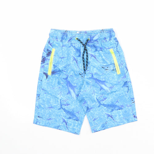 Dunnes Stores Boys Blue Geometric Polyester Bermuda Shorts Size 6 Years Regular Drawstring - Swim Shorts