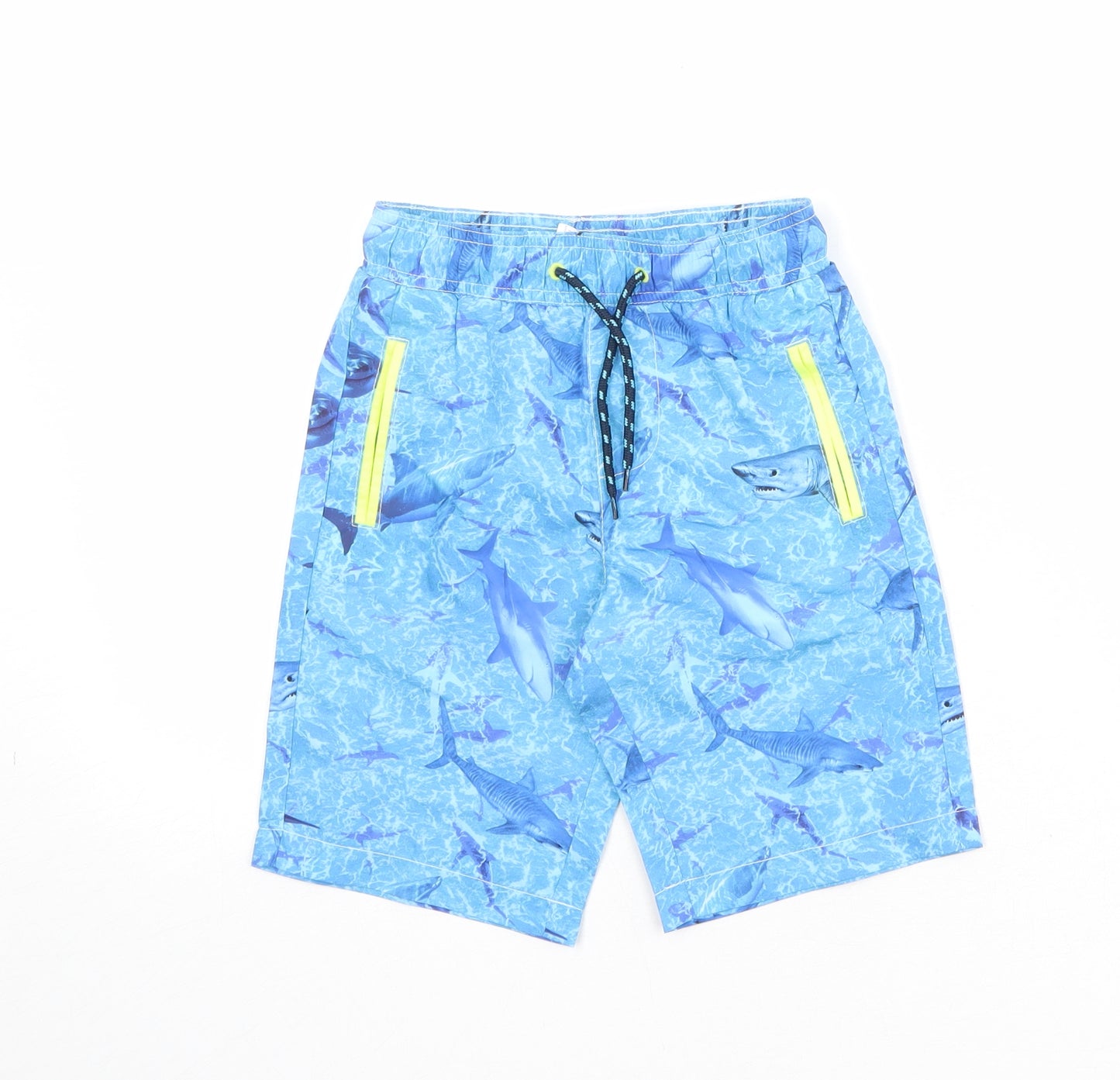 Dunnes Stores Boys Blue Geometric Polyester Bermuda Shorts Size 6 Years Regular Drawstring - Swim Shorts