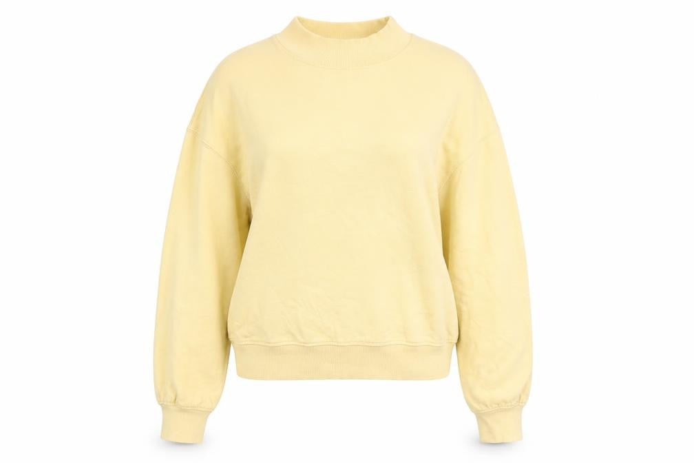 Front view of Weekday women’s yellow 100% cotton pullover sweatshirt, size S, pullover