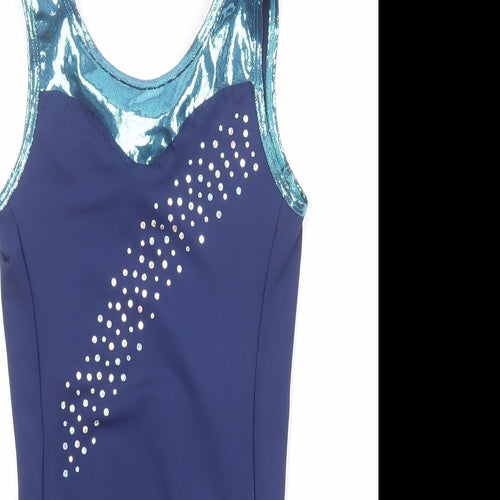 DECATHLON Girls Blue Geometric Polyester Bodysuit One-Piece Size 10 Years Pullover - Swimsuit