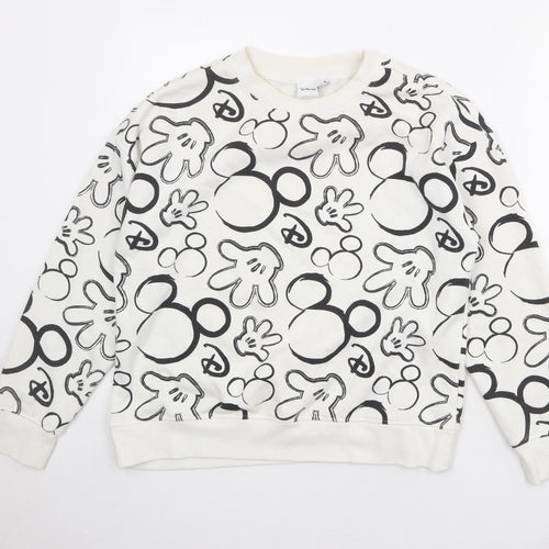 Disney Womens White Polyester Pullover Sweatshirt Size 10 Pullover - Mickey Mouse Size 10-12
