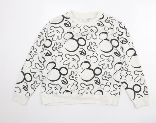 Front view of Disney women’s white polyester pullover sweatshirt, size UK 10, pullover - mickey mouse, size UK 10-12